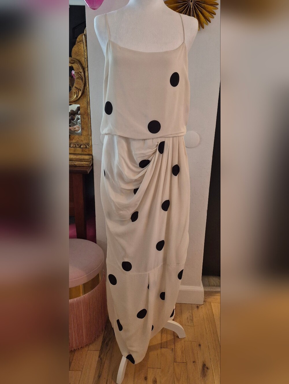 Derek Lam - 10 Crosby, Cream Maxi Dress with Black Polka Dots